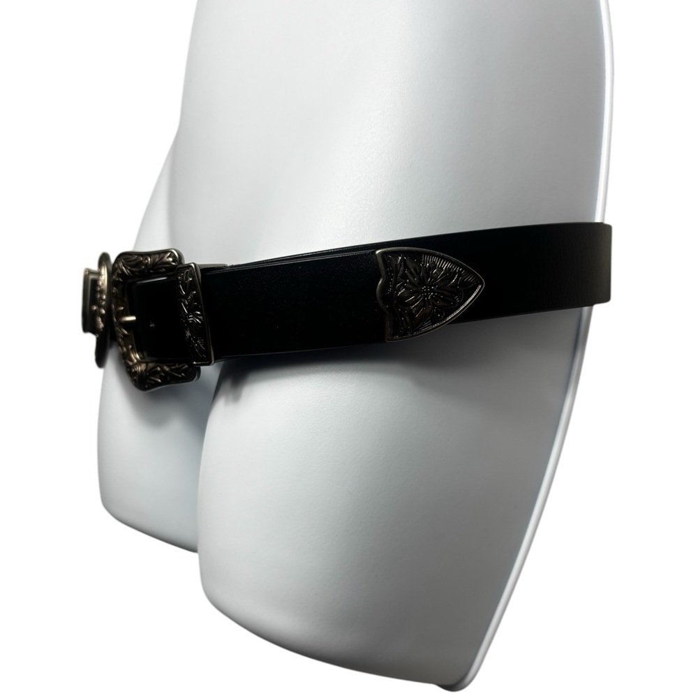 Statement Belt Unbranded Double Buckle Western Belt One Size Black Silver - Picture 4 of 4